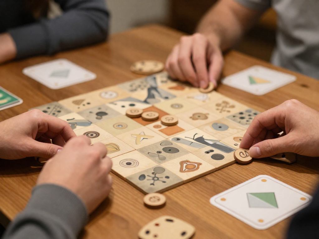 Close-up of two players placing pieces during a cozy two-player board game