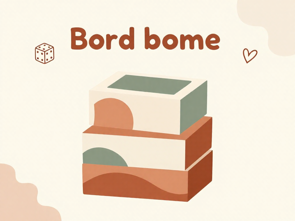 Vertical pin graphic with a stack of board game boxes and space for a headline