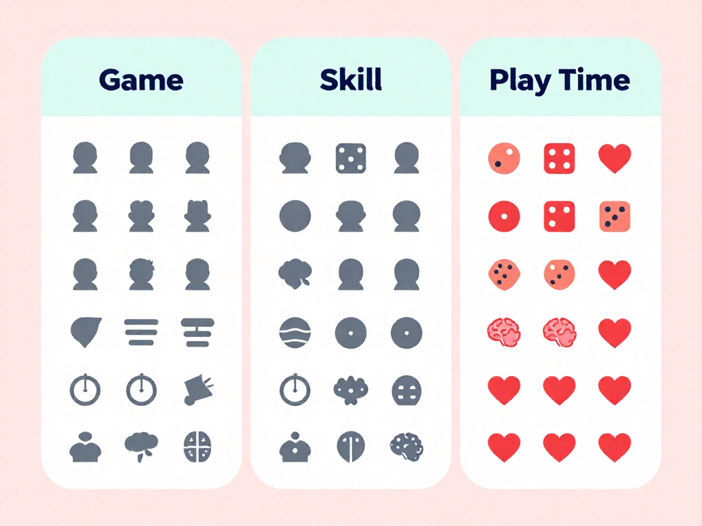 Flat comparison table graphic showing games versus skills and play time