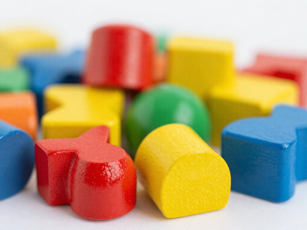 Close-up of chunky colorful kid-friendly board game pieces