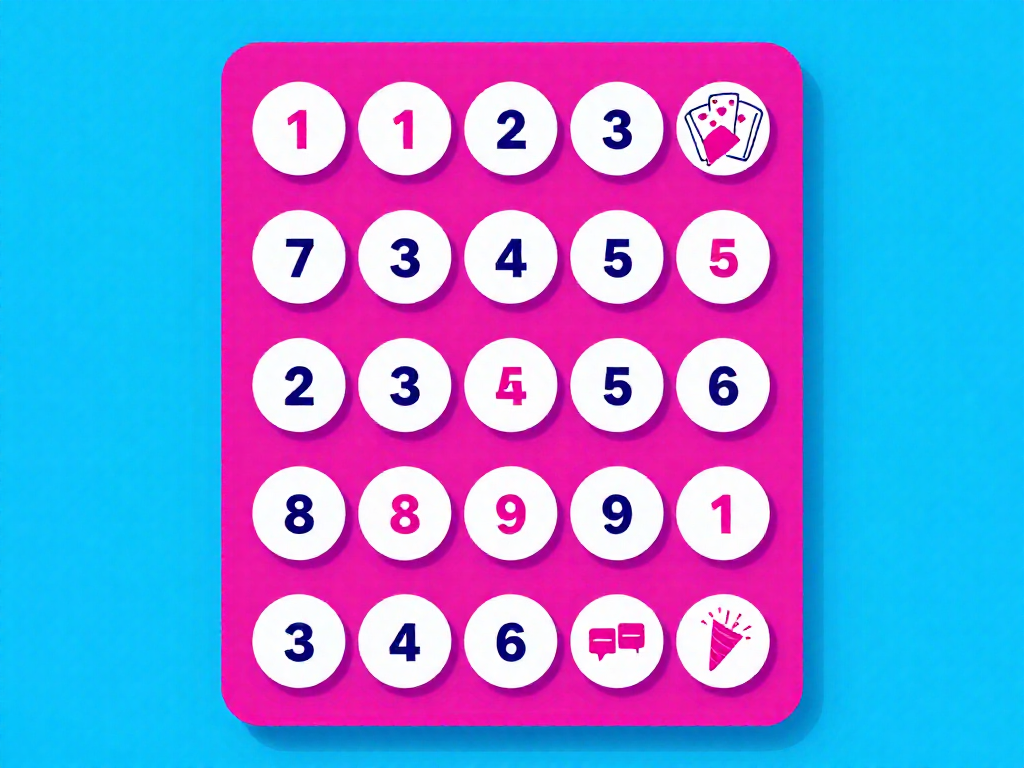 Colorful graphic layout with game-related icons and circular number badges, no text.