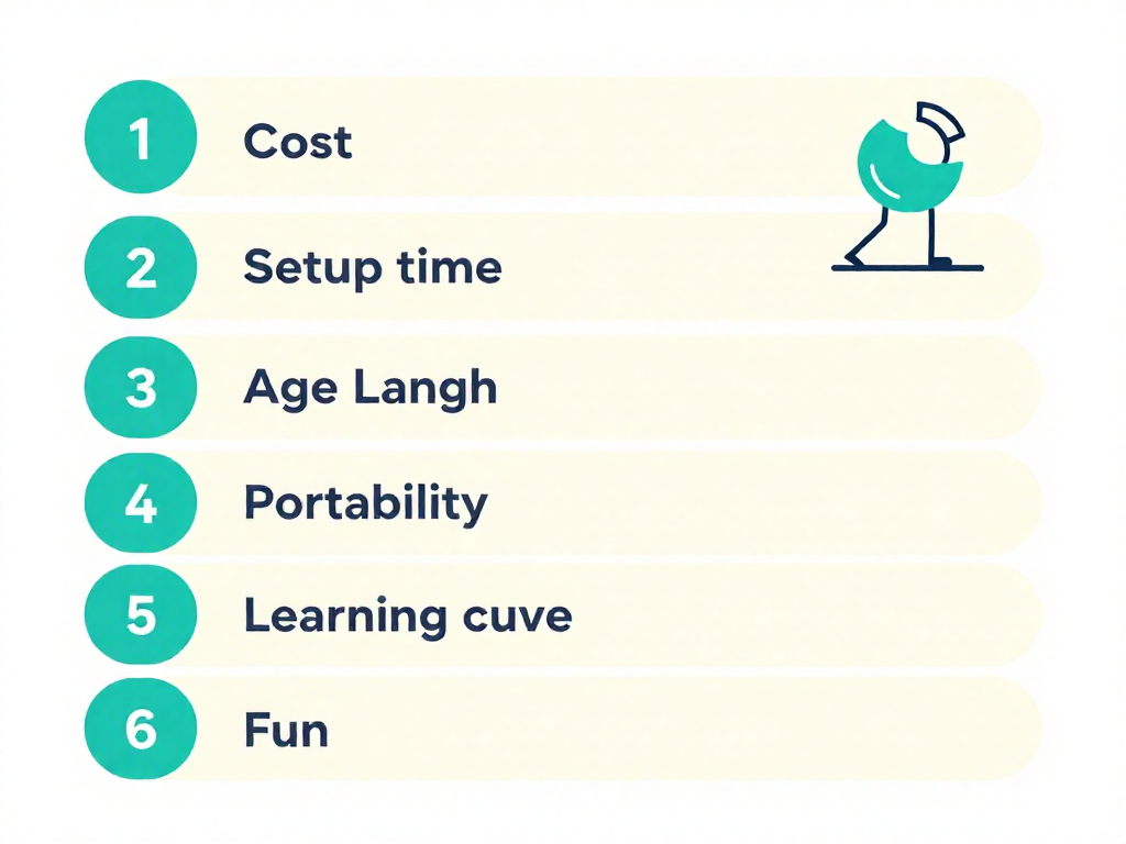 Vertical infographic comparing seven factors for choosing between card games and board games