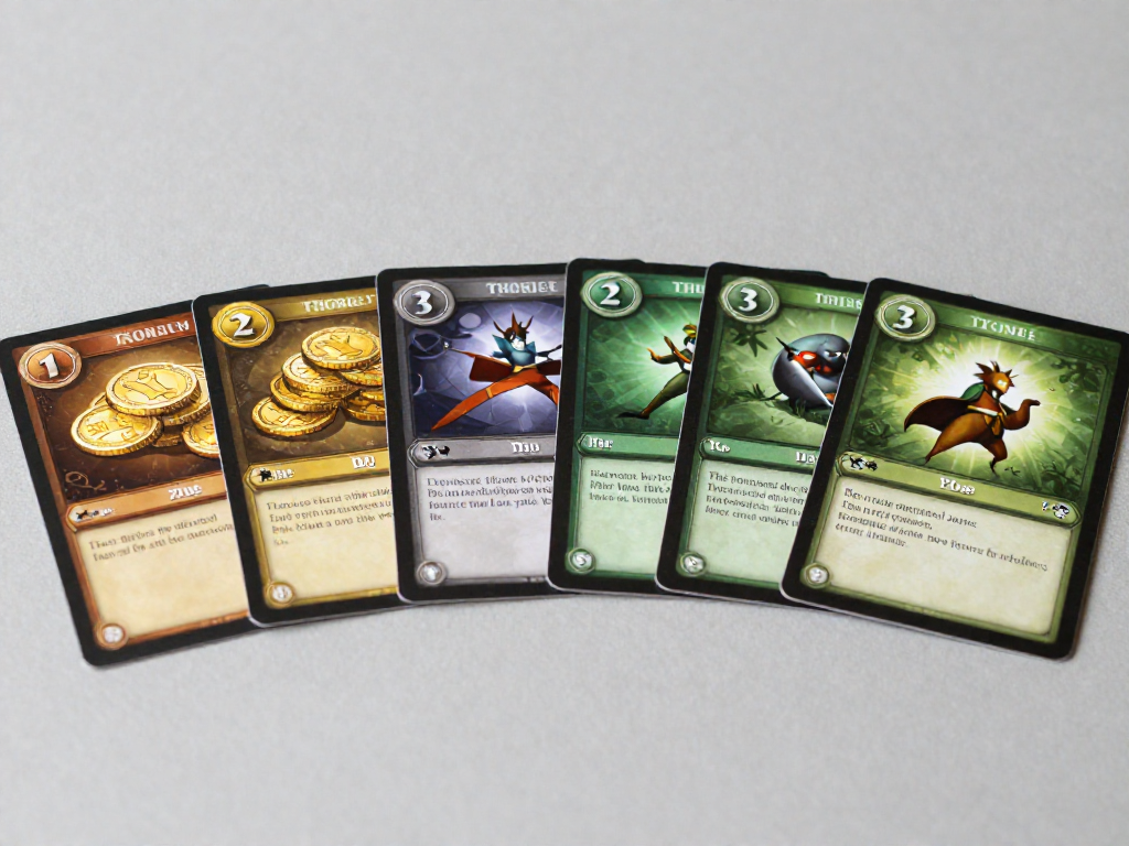 Three treasure cards and three victory cards displayed side by side for comparison