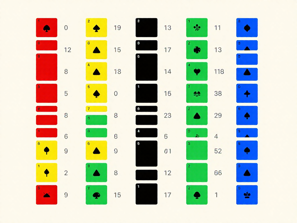 Labeled diagram showing the 108 cards of a Uno-style deck grouped by number cards, action cards, and wild cards