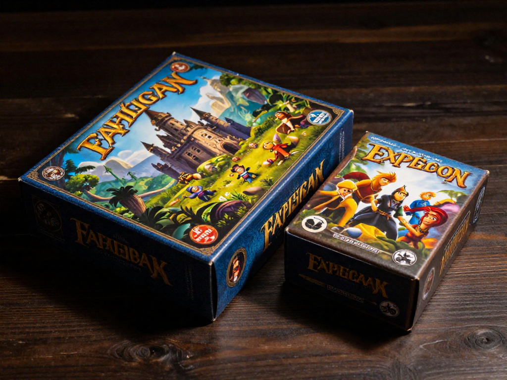 Two board game boxes side by side: one base game and its expansion, against a dark background.