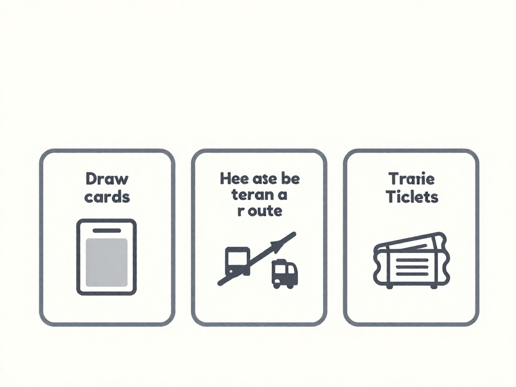 Annotated diagram showing the three turn options: draw cards, claim a route, take tickets